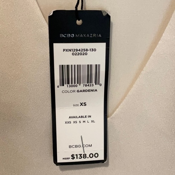 BCBG white gardenia silk pleated sleeve blouse XS - Picture 3 of 5